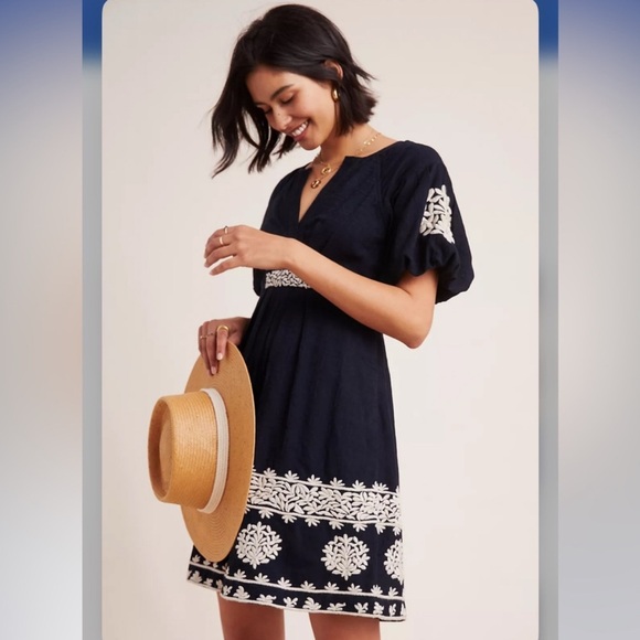 Anthropologie Dresses & Skirts - Anthropologie Elegant Black and White Embroidered Dress